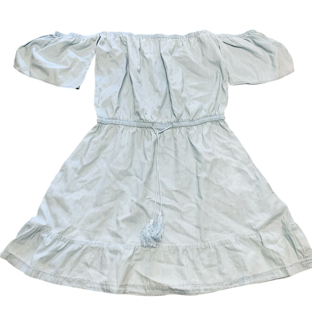 Light blue off the shoulder dress, with pockets and an adjustable waist, flowy - Picture 2 of 8